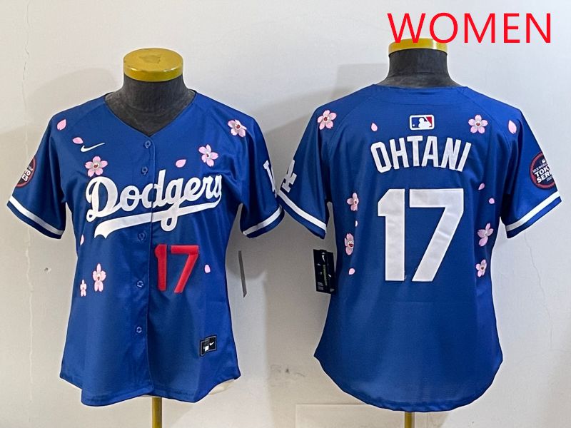 Women Los Angeles Dodgers #17 Ohtani Blue Sakura Edition 2025 Nike MLB Jersey style 6